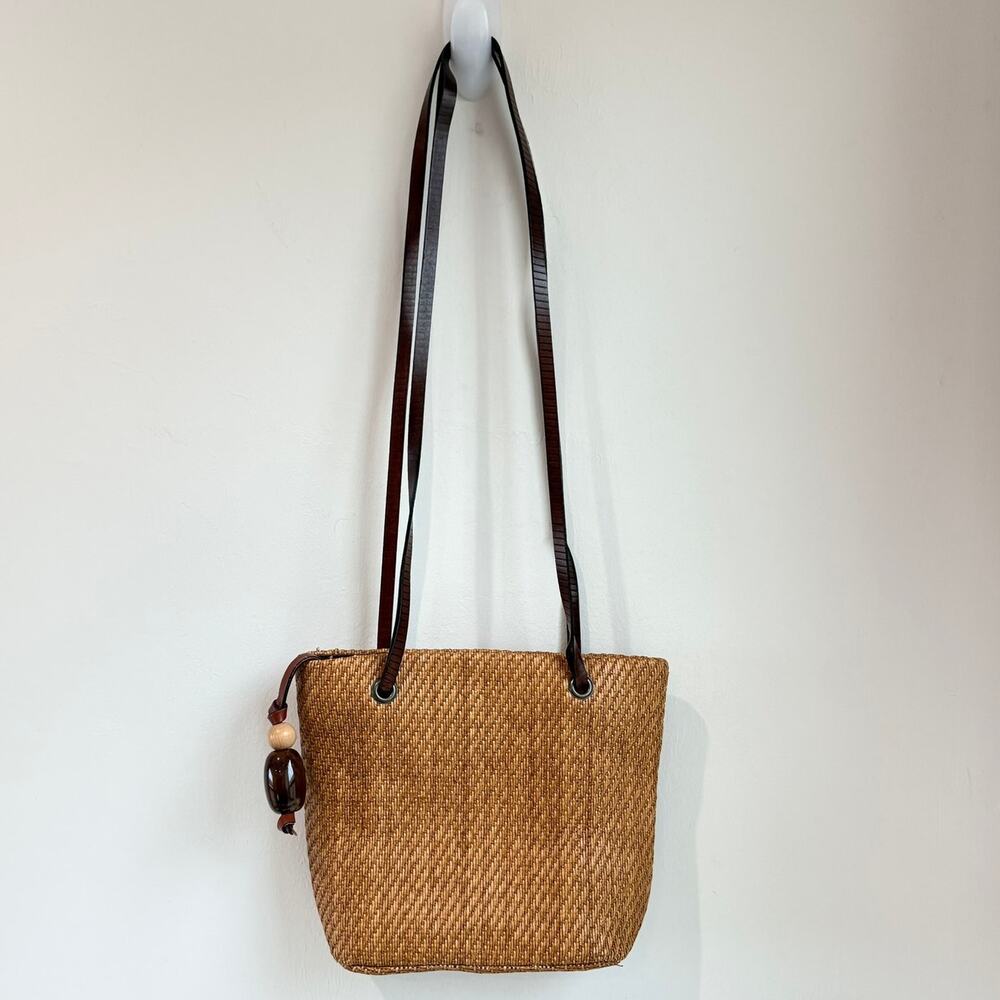 Talbots Italian Woven Straw Tote Bag w/ Leather Trim Made in Italy